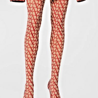 Valentino Womens Calze Red Logo Monogram Sheer Tights Size XS/S $390 Retail